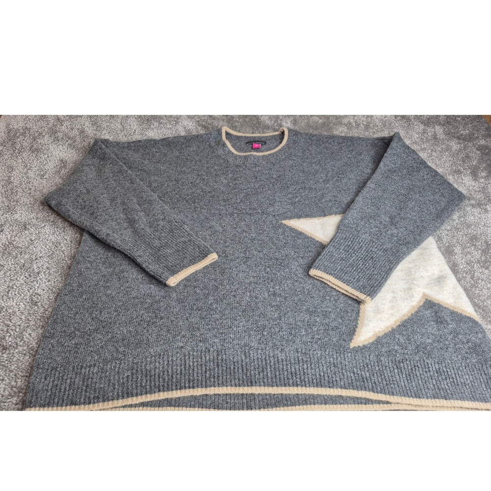 Vince Camuto Womens Medium Grey Star Graphic Oversized Knit Crewneck Sweater